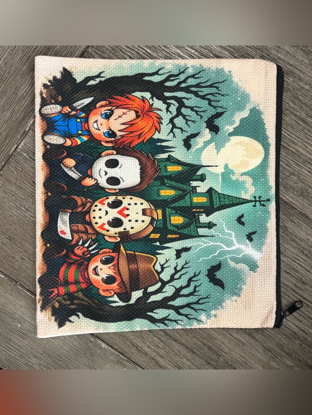 Chibi Horror Movie Villains Halloween Makeup Bag - Picture 2 of 8